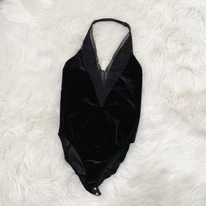 Forever 21 Halter Velvet Lace Bodysuit